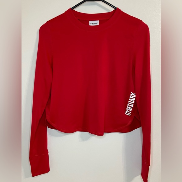 Gymshark Red Long Sleeve Crop Top With Thumb holes Size XS - Picture 1 of 6